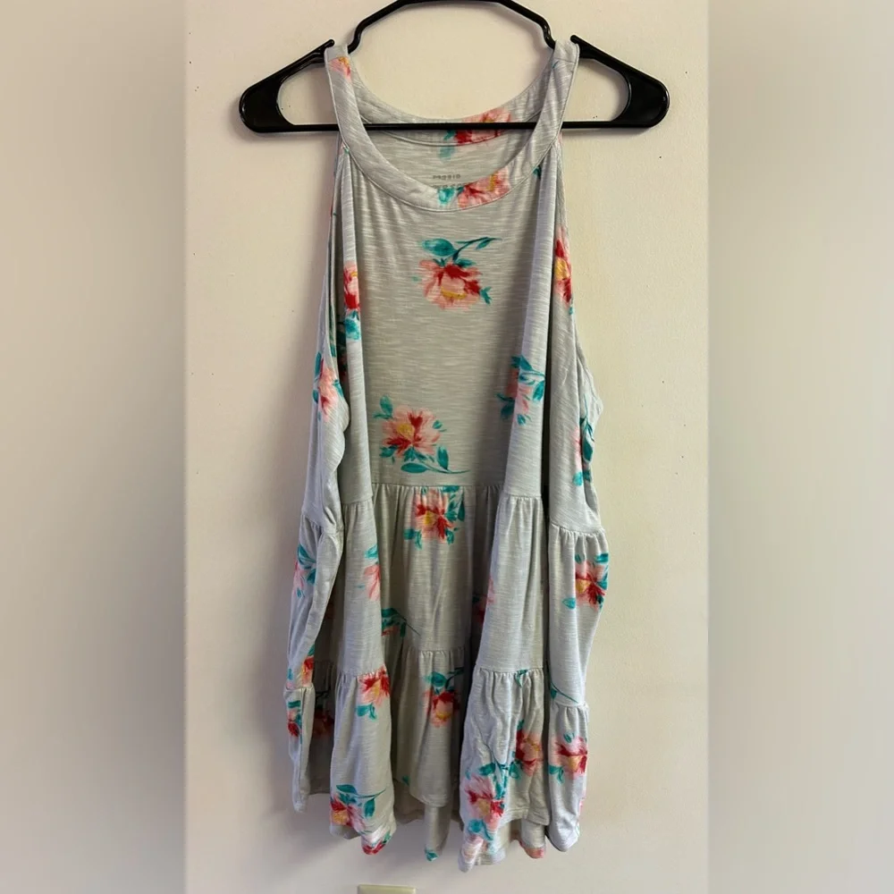 Torrid Floral Tank Top - Gray with Pink and Blue - Picture 3 of 5